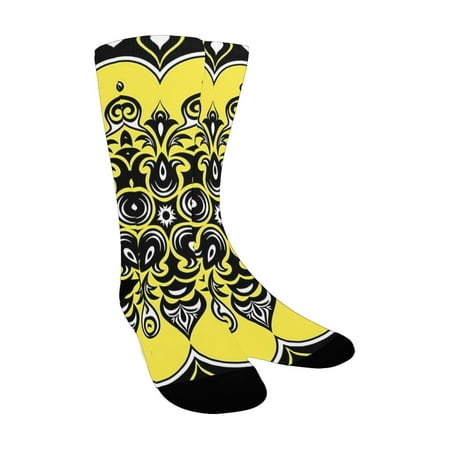 

Yellow Mandala Antique Asian Kaleidoscope Eastern Nature Elements Retro Romantic Yellow Black White Custom Socks for Women