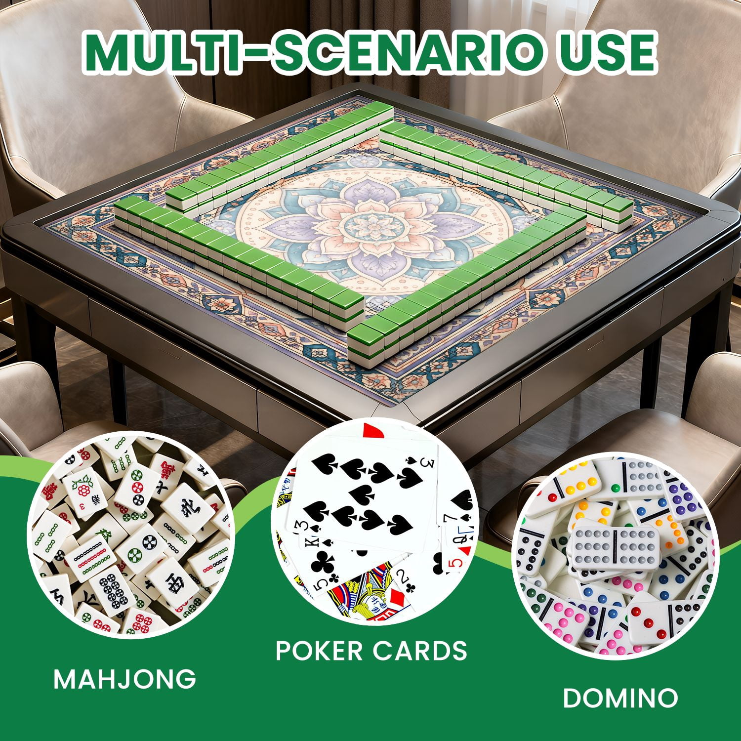 Mahjong Mat 31.5" x 31.5" Ornamental Mandala Floral Pastel Blue Purple Peach Accents Non-Slip Noise Reduction American Mahjong Tiles Table Cover for Dominoes Poker Card Board Games Gift