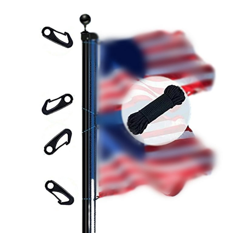 38 Feet Flag Pole Halyard Rope Clips Kit Snap Hooks Tie Pull Swing