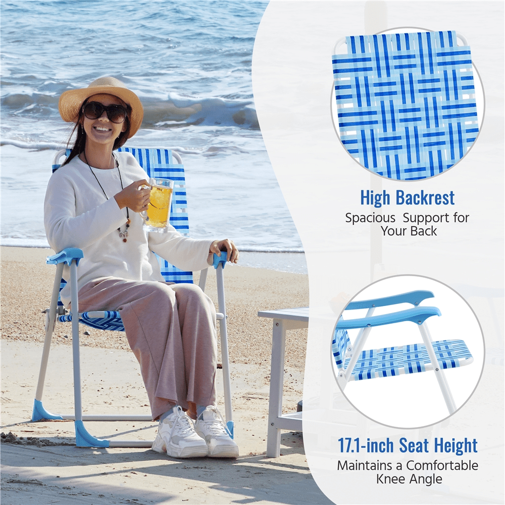 Renwick Patio Portable Webbed Folding Chairs for Garden and Poolside, Set of 2, Blue
