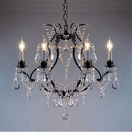 

Wrought Iron Crystal Chandelier Lighting H18 X W19