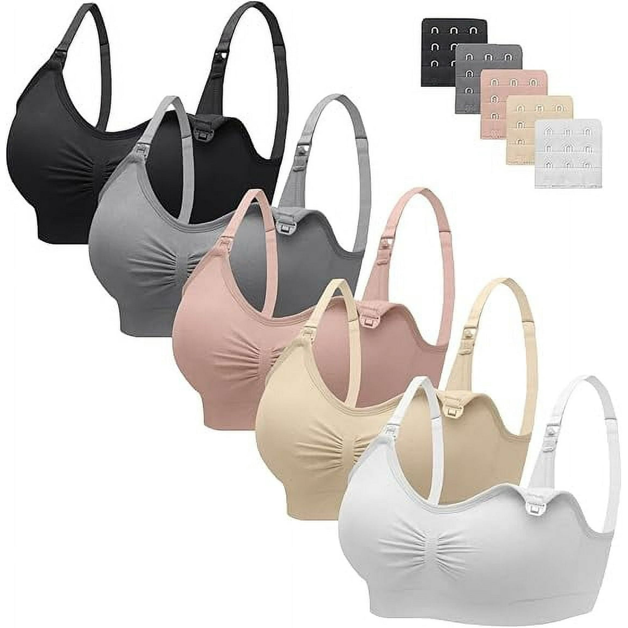 HBlife 5 Pack Nursing Bras for Breastfeeding Womens Maternity Bras Seamless Wireless Sleeping Bra with Bra Extenders