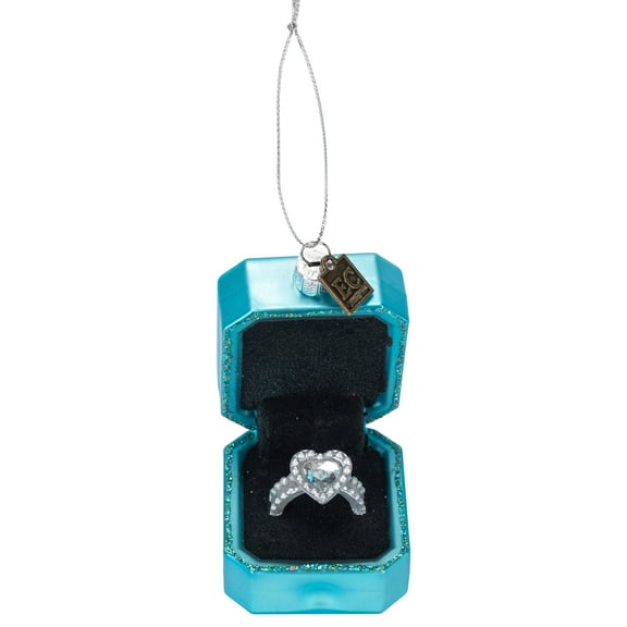 Marry Me Ring Blue 3.75 x 2.5 Glass Holiday Decorative Hanging Ornament