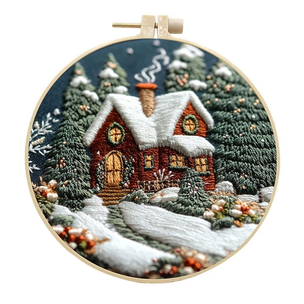 Wartleves Kit de bordado navideño, kits de punto de cruz navideños, kit de bordado de invierno, kits de bordado navideño para adultos, patrones de bordado navideño, para principiantes adultos