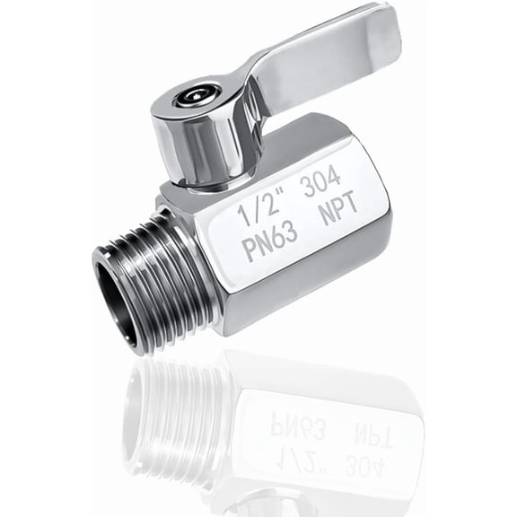 Shower Head Shut Off Valve, 304 Stainless Steel Mini Ball Valve (1/2” Female x Male) NPT Thread, Shower Water Flow Control Valve
