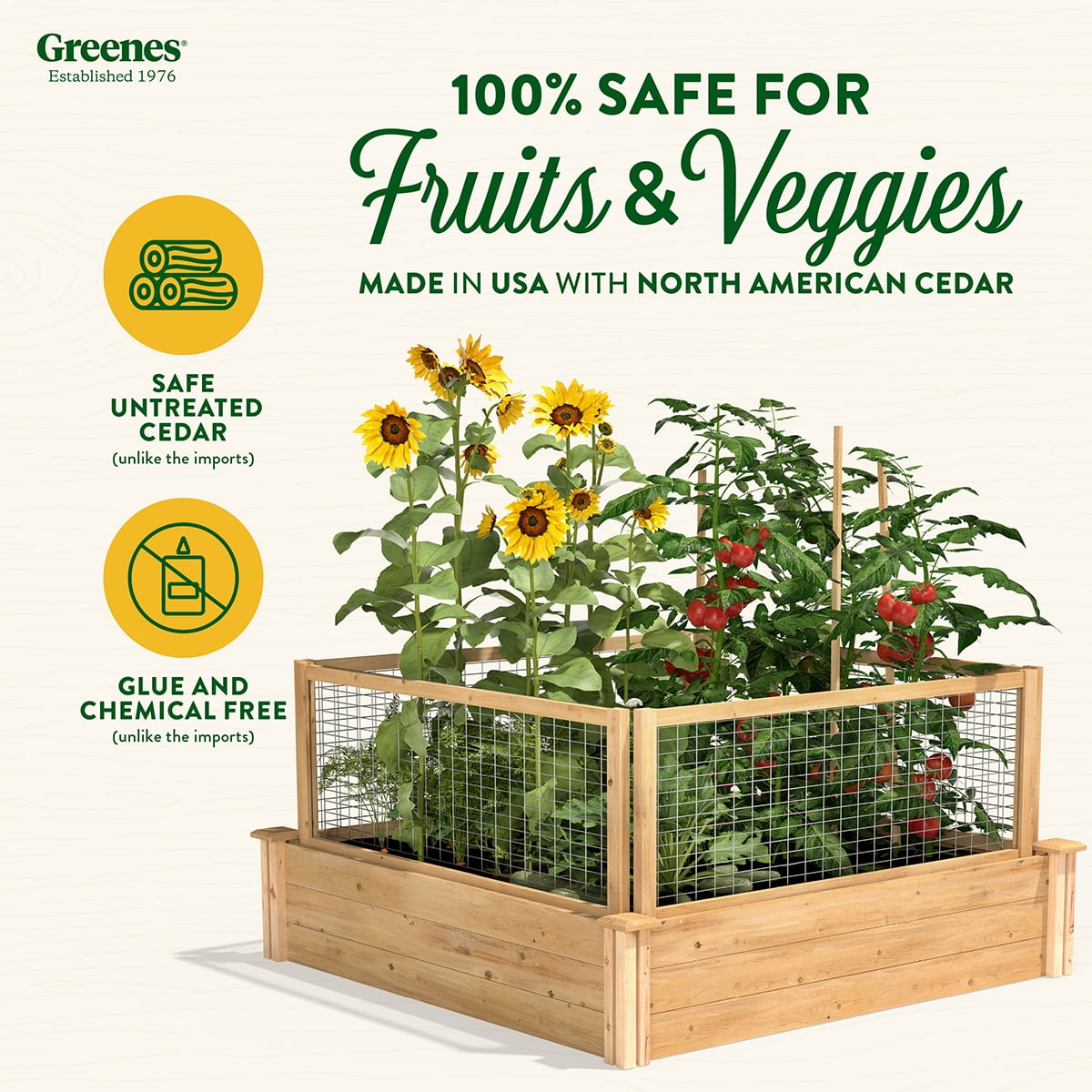 Greenes Fence 4' x 4' x 10.5" (3/4" Thick) Premium Cedar Raised Garden Bed with CritterGuard Fence System