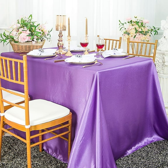 Wedding Linens Inc. 90" x 156" Satin Rectangular Table Cover Tablecloth - Victoria / Lilac
