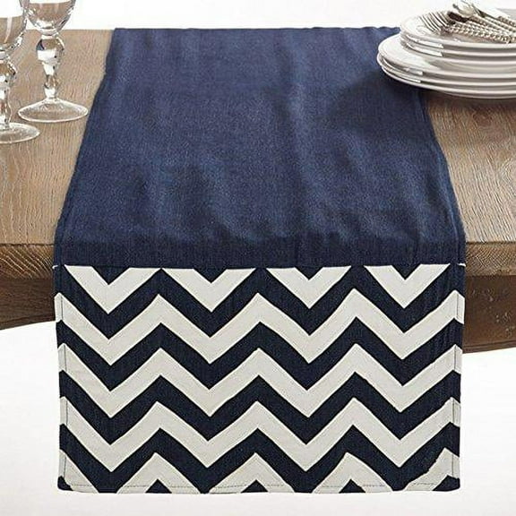 Fennco Styles Roussillon Collection Chevron Design Cotton Table Runner - 16" X 72"