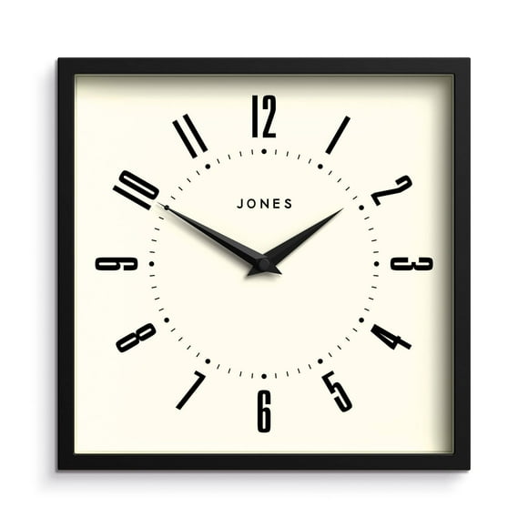 Reloj de pared JONES CLOCKS® Retro cuadrado 25 cm negro