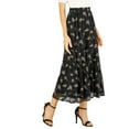 thumbnail image 5 of INSPIRE CHIC Women's Floral Skirt Elastic High Waist Ankle Length Chiffon A-Line Skirt S Black, 5 of 9