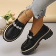 thumbnail image 3 of Penny Loafers for Women Sparkly Rhinestone Chain Chunky Lug Sole Heeled Casual Dress Shoes Slip on Walking Shoes Black Size 8.5, 3 of 6