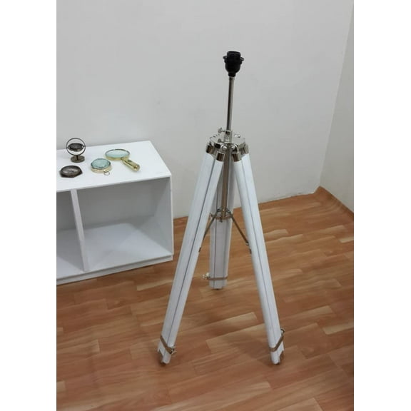 NauticalMart Classic Handmade Tripod Floor Lamp Corner White Tripod Floor Fixture Lamp