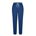 thumbnail image 6 of Lenpel Lounge Pants for Women Baggy Drawstring Elastic High Waisted Brushed Fleece Ribbed Knit Tapered Pants Soft Casual Trousers(Blue,Medium), 6 of 6