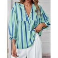 thumbnail image 5 of Womens Puff Sleeve Babydoll Tops Summer V Neck Striped Blouse Cute Casual Loose Fit Flowy Shirts Light Green S, 5 of 9