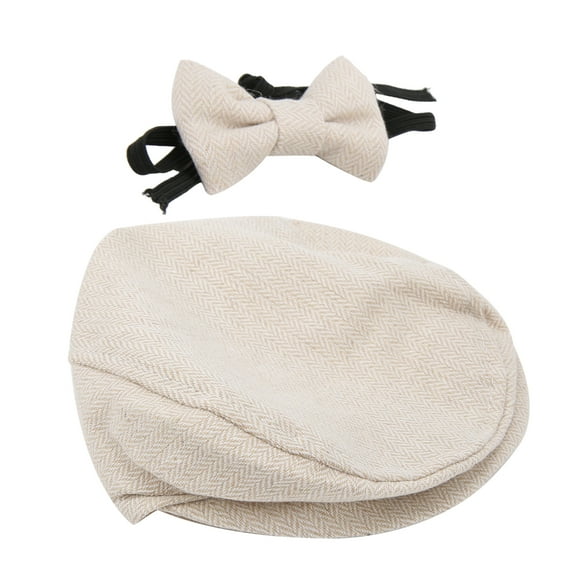 Flat Cap Gentleman Hat Bowtie Photography Prop Infant Newborn Baby Photography Props Set(Beige Gentleman Hat Bowtie)