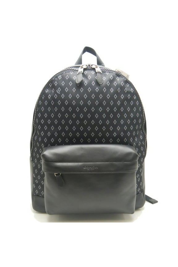 Pre-Owned COACH F11271 Charles Backpack, Nylon x Leather, Black, Chalk Foulard,...