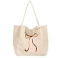 thumbnail image 2 of Bolso Compras Sencillo para Mujer Mano Con Lazo Lona Gran Capacidad Viajes Al Aire Libre, 2 of 9
