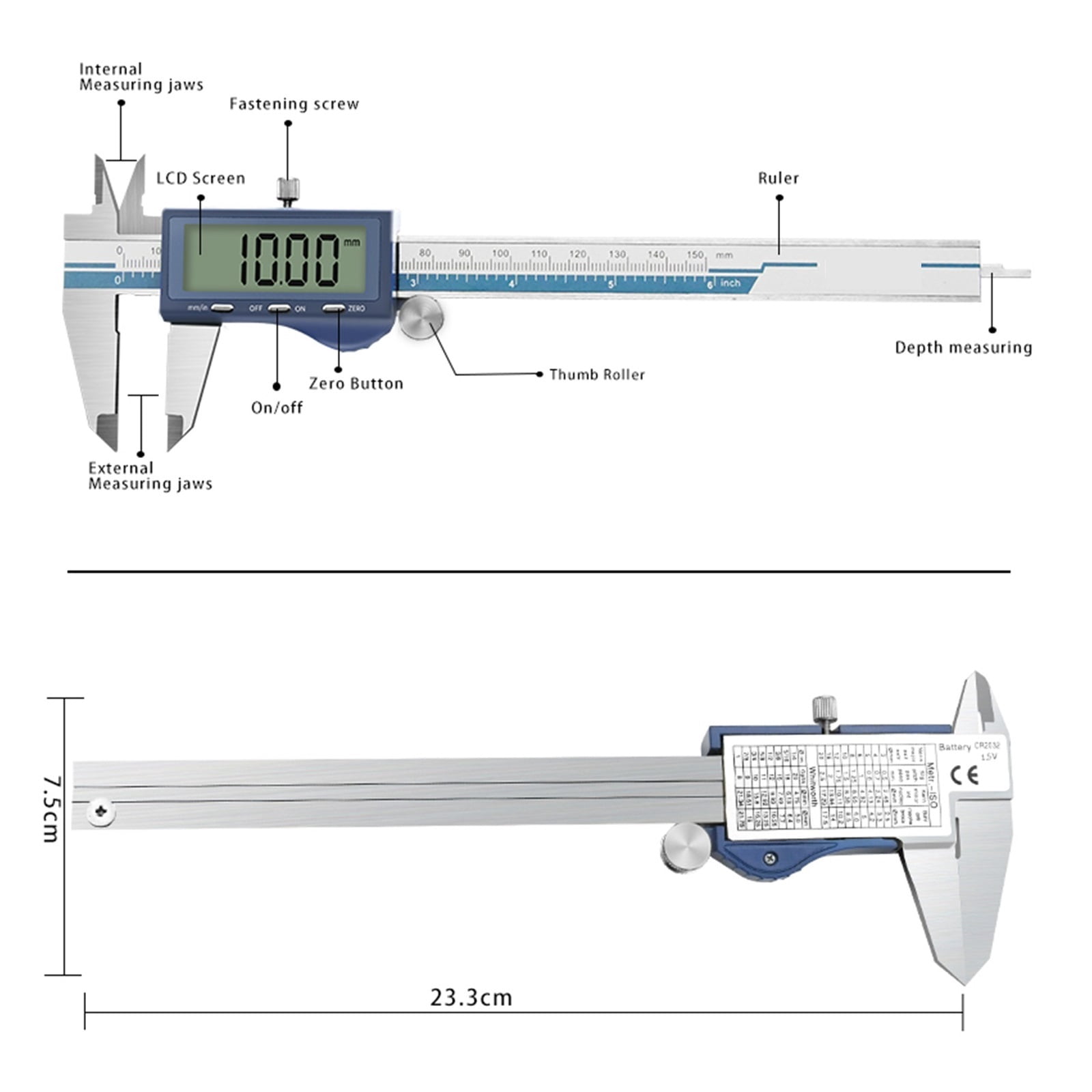 Digital Caliper IP 54 Waterproof 150 Mm 6 Inch Caliper Metal Vernier Caliper Measurement Tool