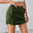thumbnail image 6 of Amvlyk Cargo Skirts for Women Solid Color Elastic Waist Drawstring Denim Skirt Summer Cool Trendy Jean Skirt with Pockets Button Down Fashion Mini Skirt for Date Going Out Party Walking Work, 6 of 7
