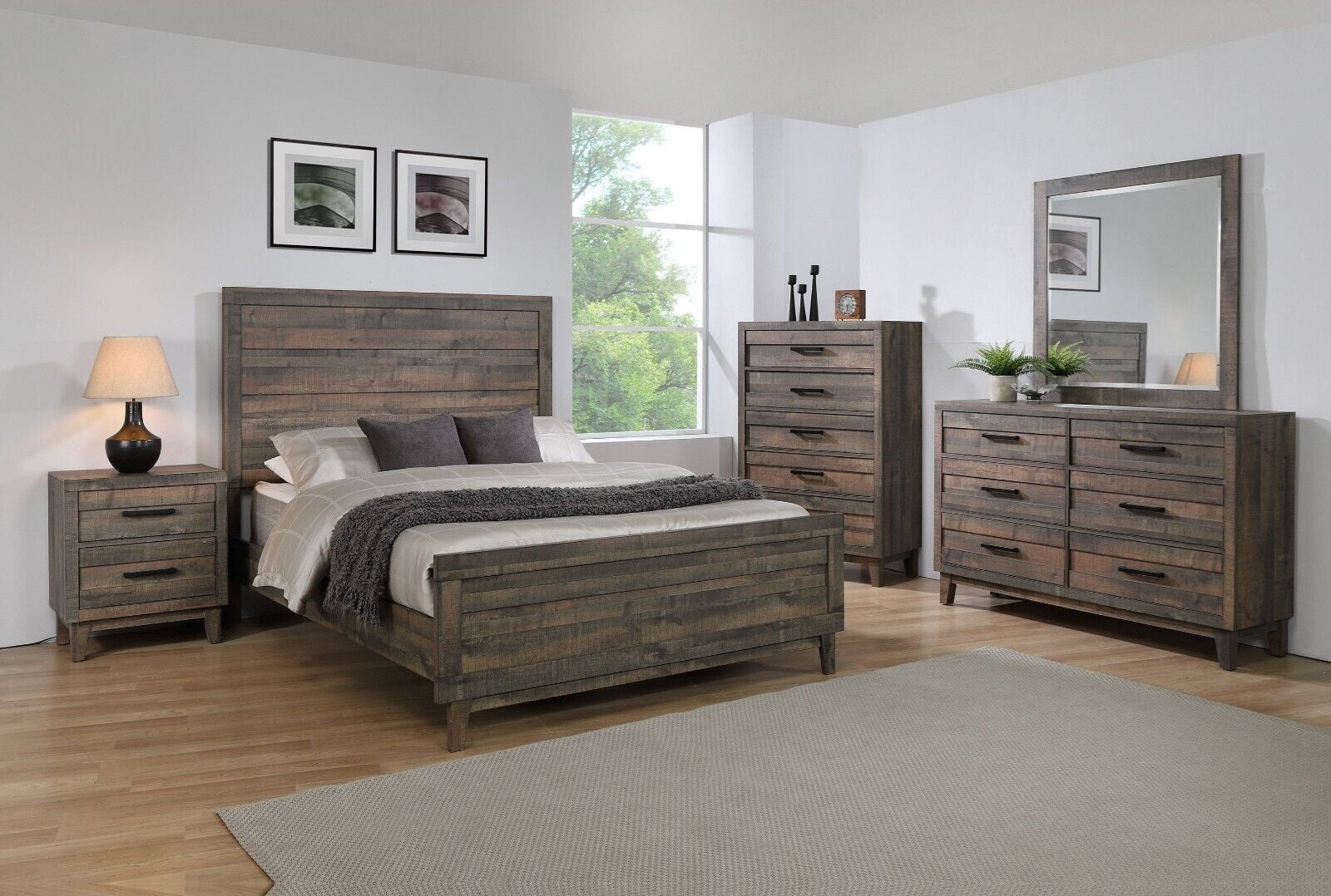 modern 5pc california king size panel bed set wooden bedroom