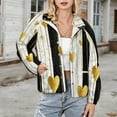 thumbnail image 3 of Jackets for Women Winter Coat Jackets Flannel Stand Collar Jacket(Gold Hearts on Black And White Stripes,Size:S-4XL), 3 of 7