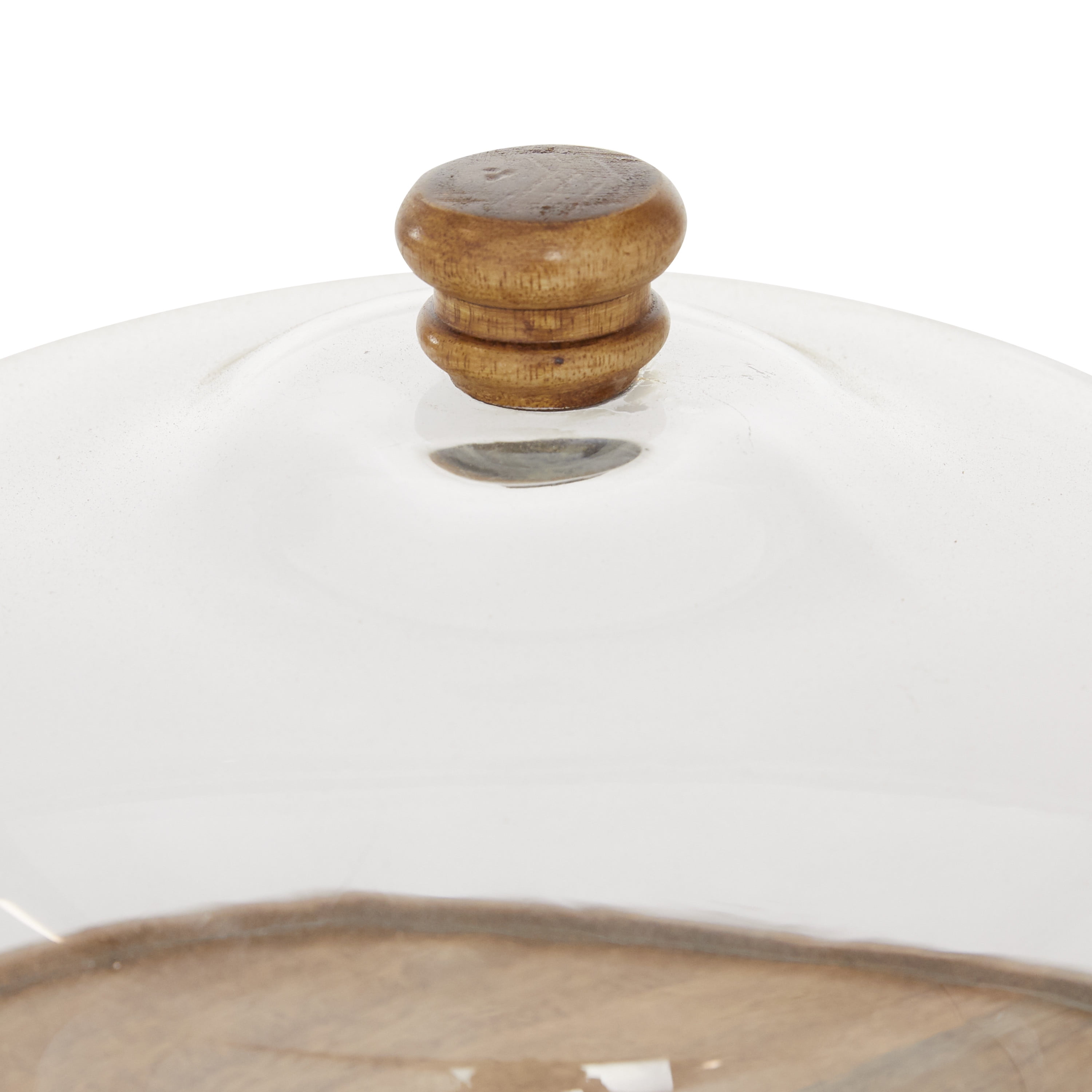 DecMode 13" x 9" Brown Wood Cake Stand with Glass Lid, 1-Piece