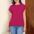 thumbnail image 5 of biudgviw Summer Tops for Women Boat Neck Loose Shirt Cap Sleeve Solid Color Tee Comfortable Lightweight Tunic Blouse, 5 of 6