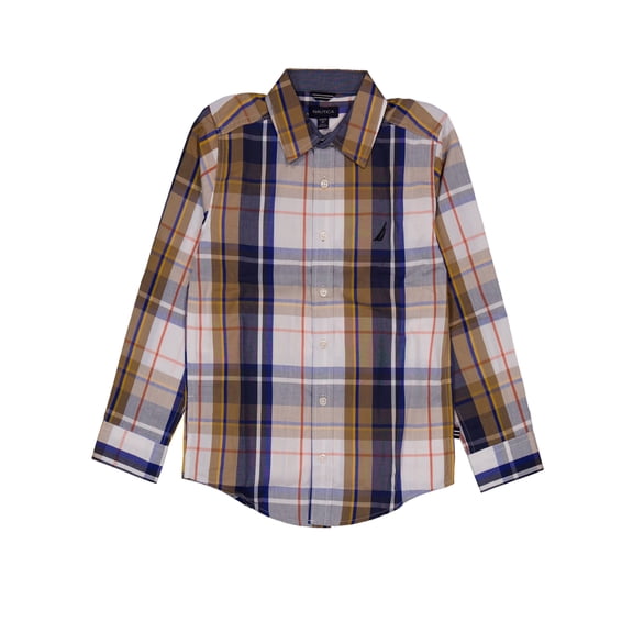 Nautica Boys' Long-Sleeve Plaid Button-Up Shirt Color: kelp Size: 8