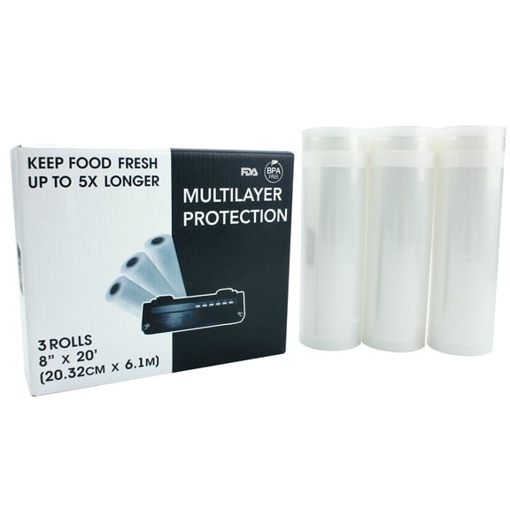 24/7 Bags- 3 Pack 8" x 20' Food Saver Vacuum Seal Roll, BPA-Free, Heavy Duty,Cut to Size