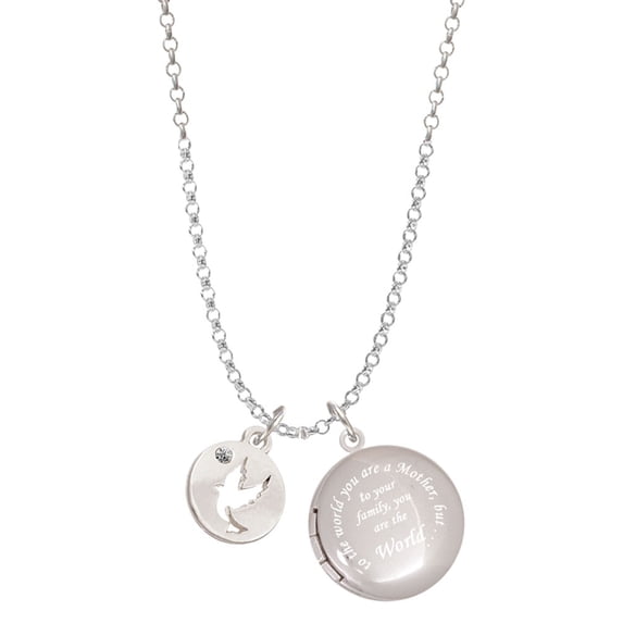Delight Jewelry Silvertone Dove Disc To the World You are a Mother Locket Necklace