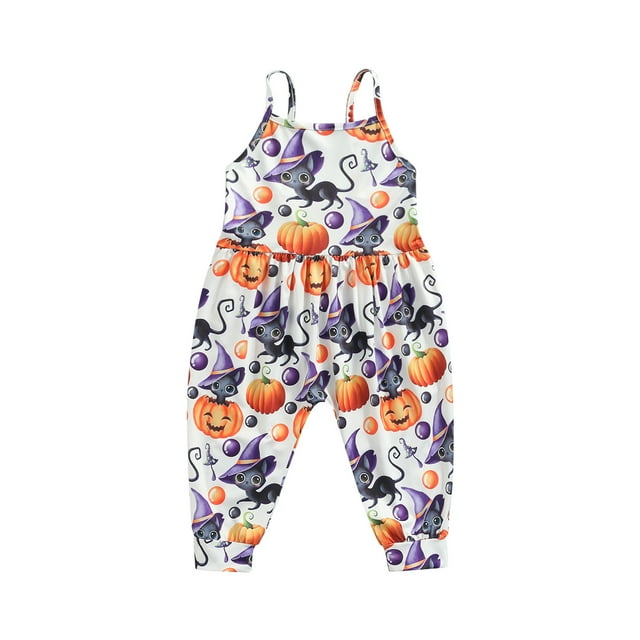 xiaxaixu Halloween Sleeveless Jumpsuit, Pumpkin Print Romper