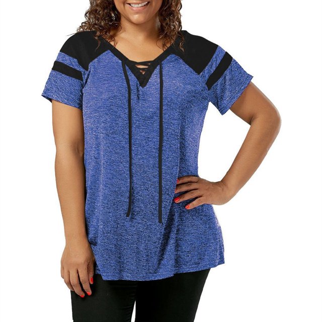 Qarigey Camiseta de manga corta para mujer, blusa bonita con cuello en V de Color sólido, camiseta deportiva de verano para cumpleaños, ropa de verano Prendas para la parte del cuerpo Azul XXL Qarigey AP011139-12
