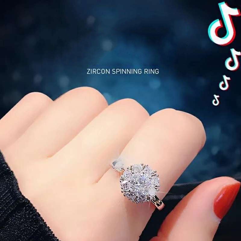 Chic Chunky Round Multicolor CZ Big Engagement Wedding Adjustable Ring for Women 