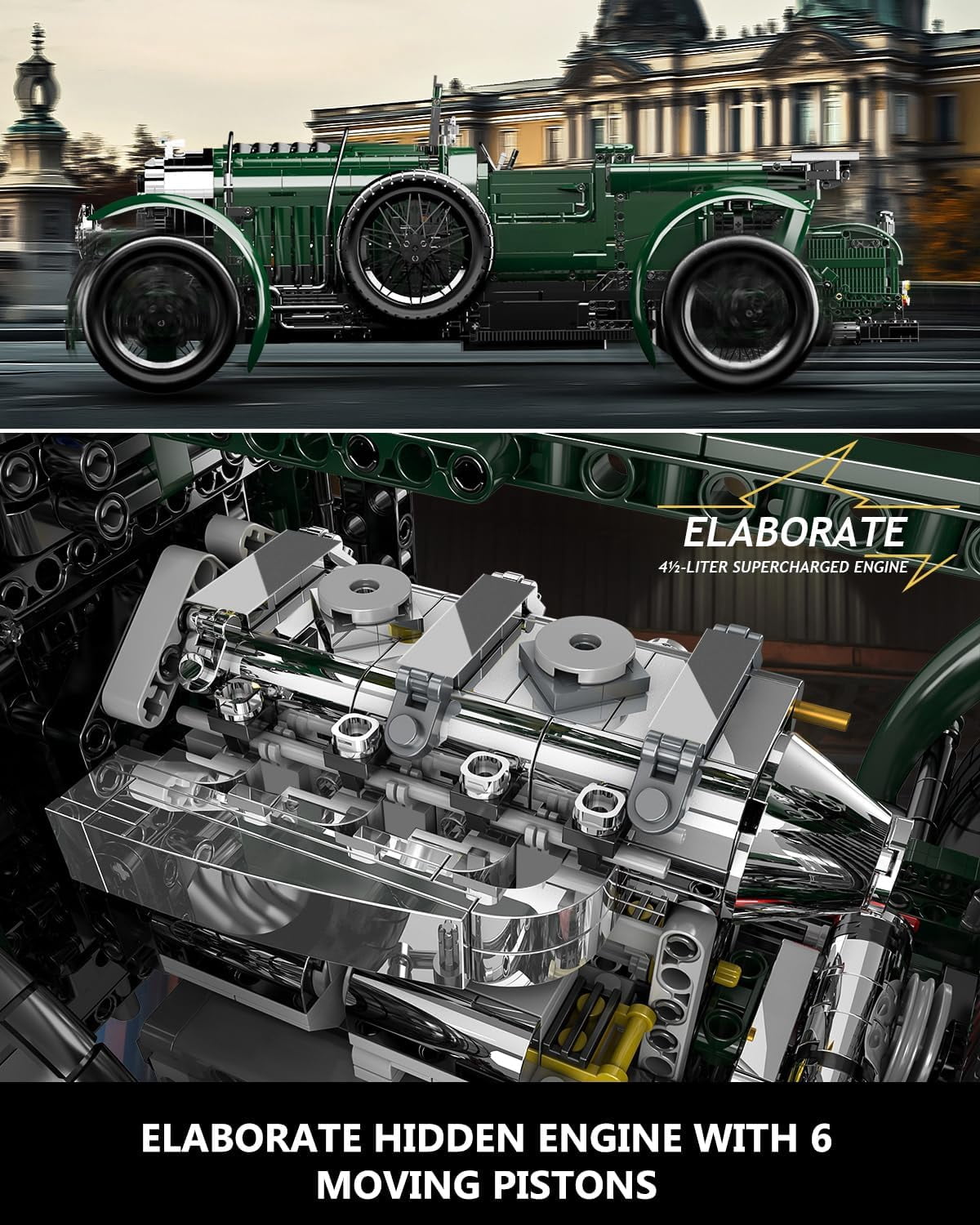 Classic Cars Building Blocks Sets, MOC Scale Model Kit with Engine Battery and Motors Vintage Car Model, Collectible Set, Gift Toy for (3918 Pieces)