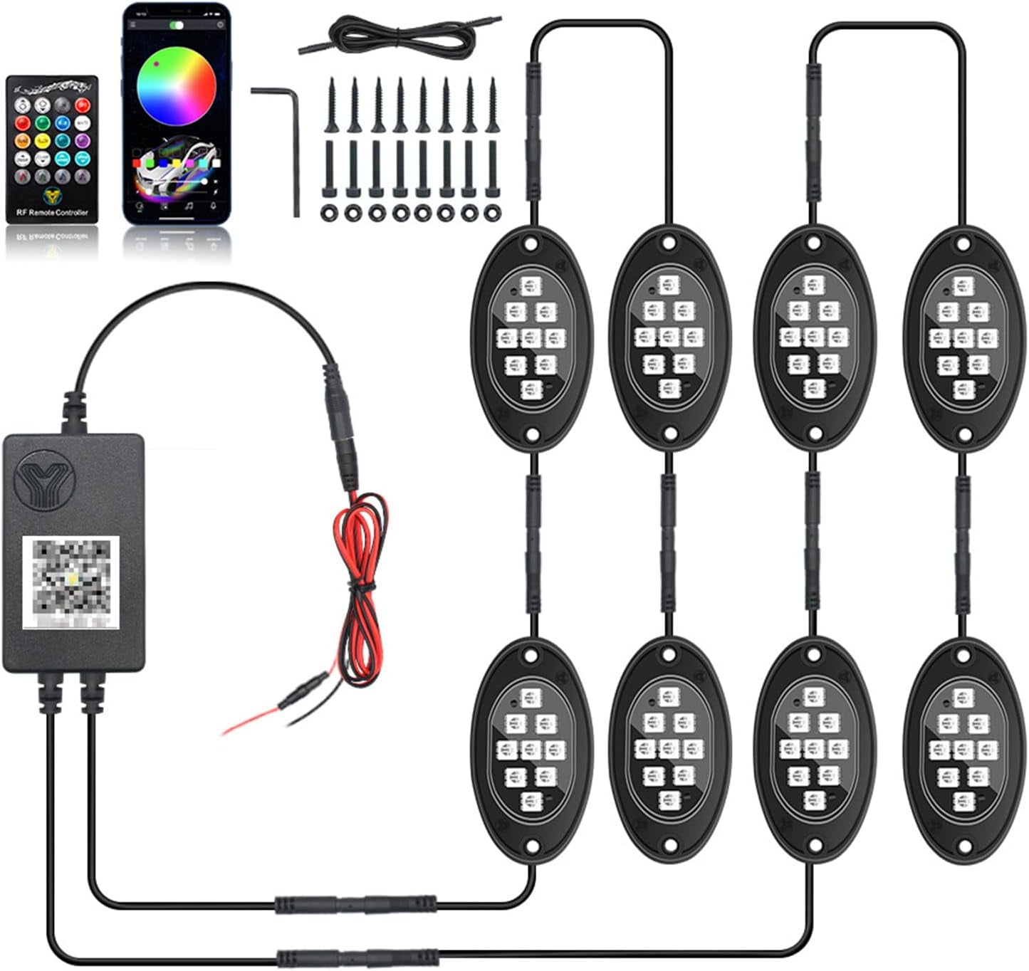 TigerClaw Vehicle rock lights, RGB LED Car Underbody Light Kit with Remote and App Control for Trucks, SUVs and Jeeps