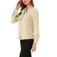 thumbnail image 4 of MODA NOVA Junior's Solid Color Tie Neck Button Down Long Sleeves Shirt Apricot XXL, 4 of 5