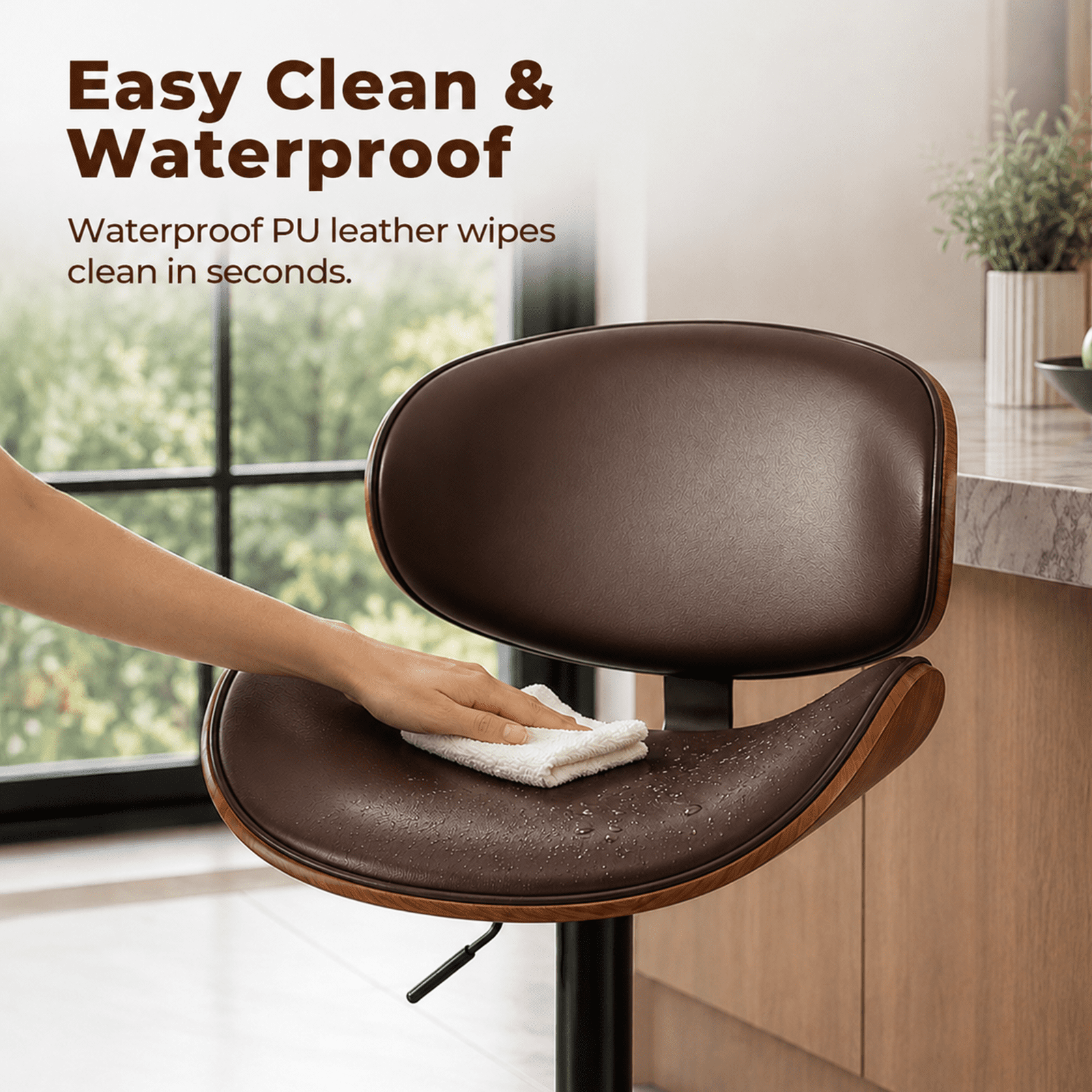 Alvantor 2-Pack Swivel Bar Stools, for Kitchen Counter, Adjustable Bar Height Chairs, Modern PU Leather Upholstered Bar Chair with Back and Footrest, for Bar, Kitchen Island, Dining Room