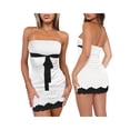 thumbnail image 3 of FOCUSNORM Robe Tube pour Femme Sans Bretelles Sans Manches en Dentelle Patchwork Fente Latérale Moulante Mini Robe, 3 of 4