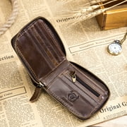 BULLCAPTAIN Genuine Leather Bifold Zipper Wallet for Men RFID Travel Purse Pouch Gift