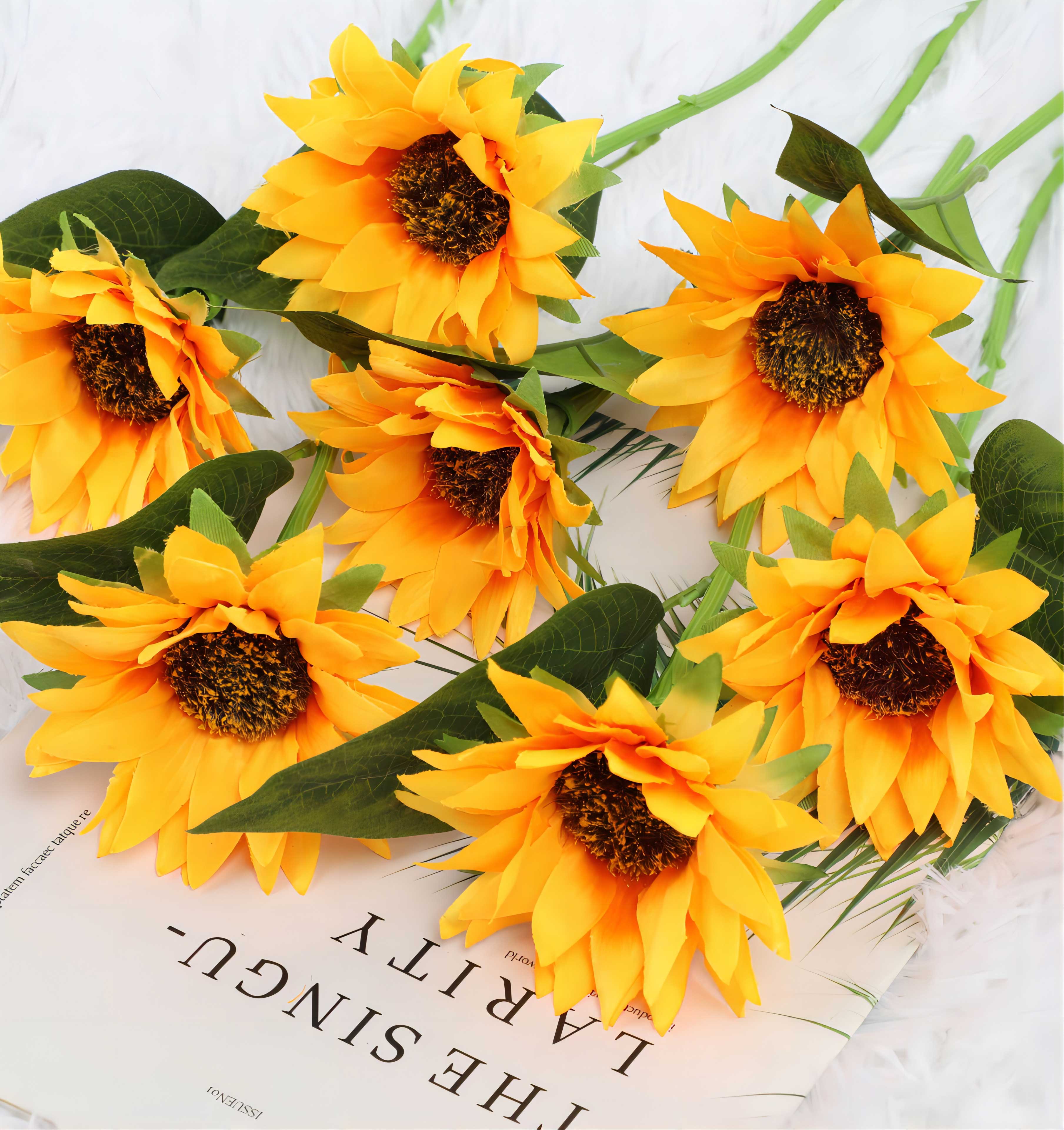 Artificial Silk Sunflowers Long Stem Yellow Fake Artificial Flowers