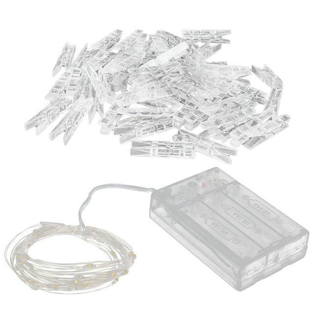 Cadena de luces con clip para fotos, lámpara decorativa con 200 LED y 60 clips transparentes