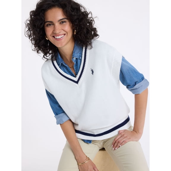 U.S. Polo Assn. Women's Tipped Drop Shoulder Sweater Vest