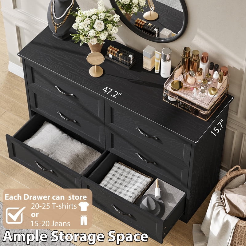TROPOW Modern 6 Drawers Dresser, Chest of Drawers Closet Organizers and Storage Clothes, Modern Dressers for Closet Living Room, Kids Bedroom