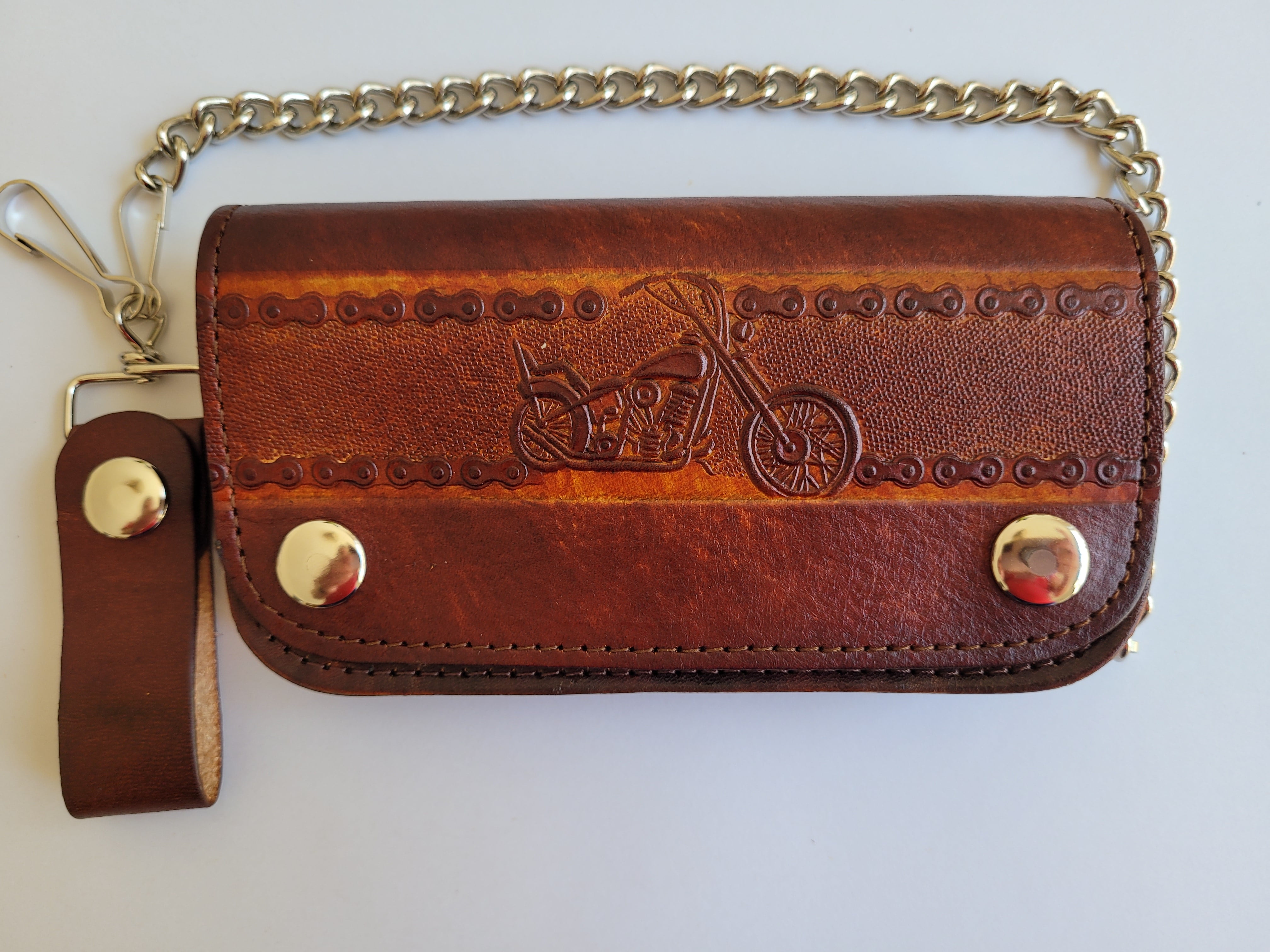 Men's Antique Brown Leather Chain Wallet (USA Made) Deer Embossed