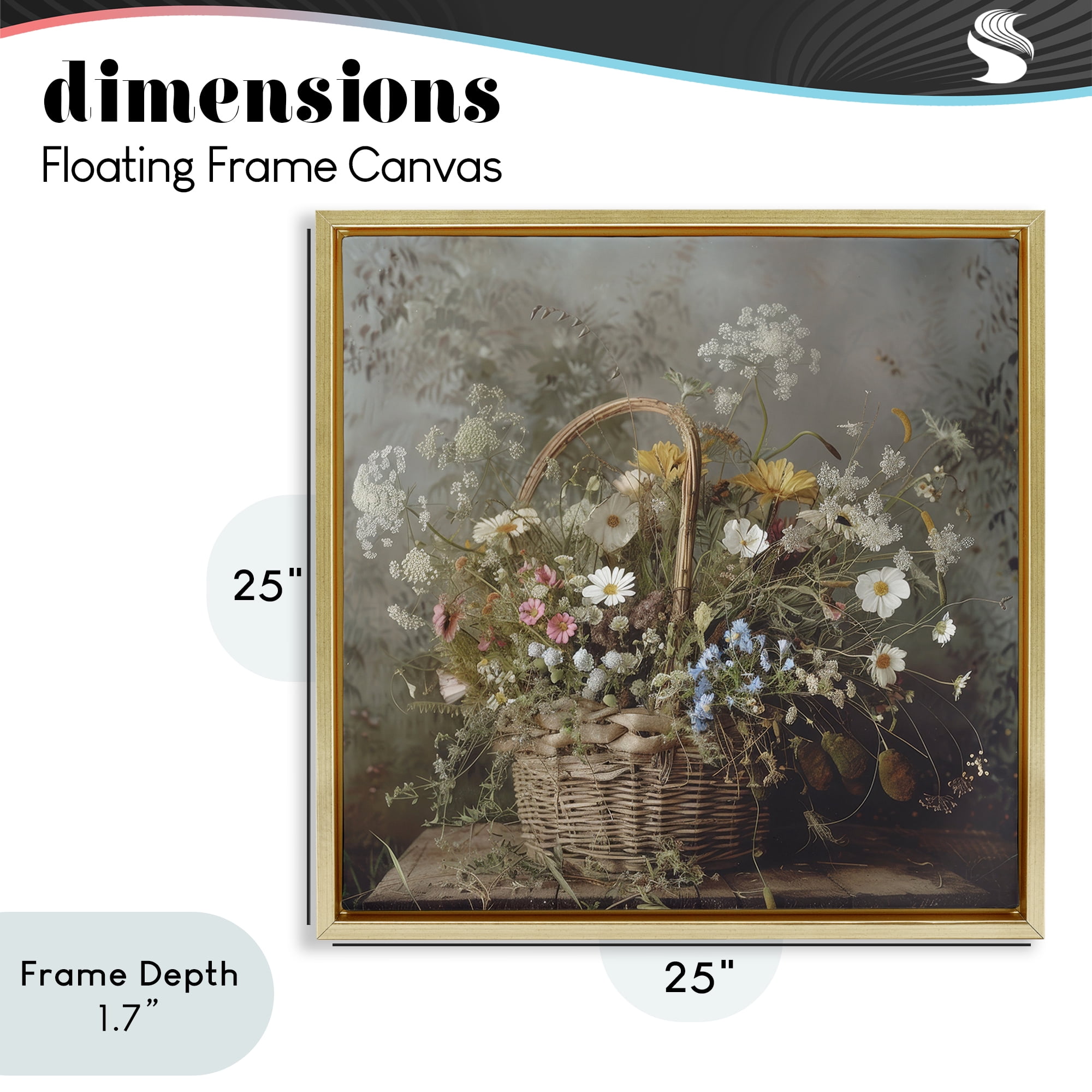 Stupell Industries Rustic Basket with Flowers Gold Framed Floater Canvas Wall Art, design by Lazar Studio