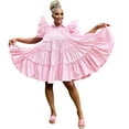 thumbnail image 3 of asdoklhq Maxi Dress Womens Solid Color Court Style Loose Flounce Dress Pink L, 3 of 3