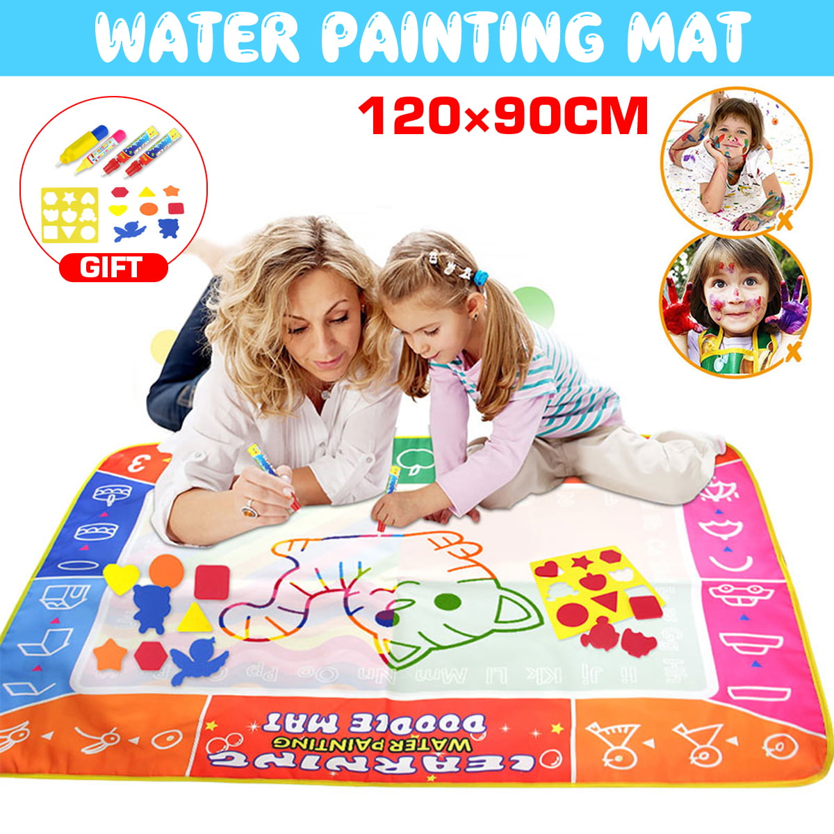 Kids Aqua Doodle Water Painting Drawing Mat Board Magic Pens Toy 70*100cm EA 