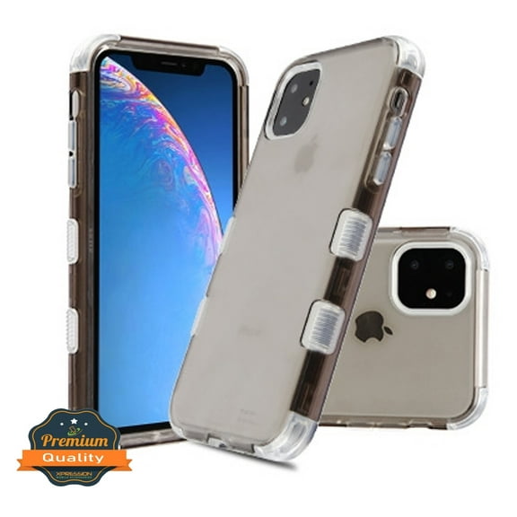 Apple iPhone 11 Phone Case Tuff Hybrid Shockproof Three Layers Rubber Bumper Heavy Duty Cover [Impact Resistant] TPU Silicone Protective SMOKE Transparent Cover for Apple iPhone 11 / 6.1"