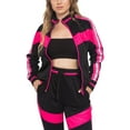 thumbnail image 3 of Victorious Women's Colorblock Reflective Stripe Band 2 Piece Tracksuit Set - Sweatshirt Jacket and Sweat Pants VL213 - Neon Pink - Small, 3 of 6