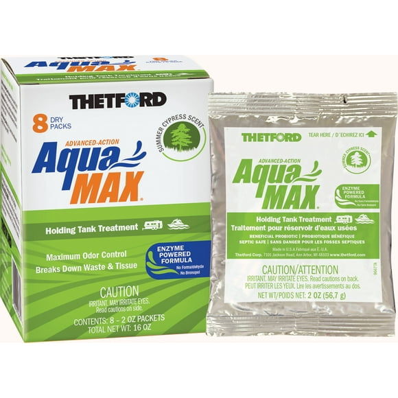 Thetford Waste Holding Tank Treatment 96674 AquaMax; Biological Treatment Used To Break Down Waste And Tissue; Without Formaldehyde Or Bronopol; With Summer Cypress Deodorant; Without Lubricant